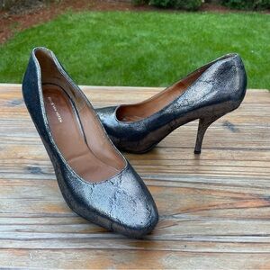 Dries Van Noten Black Metallic Snake Skin Platform Pump Size 6.5
